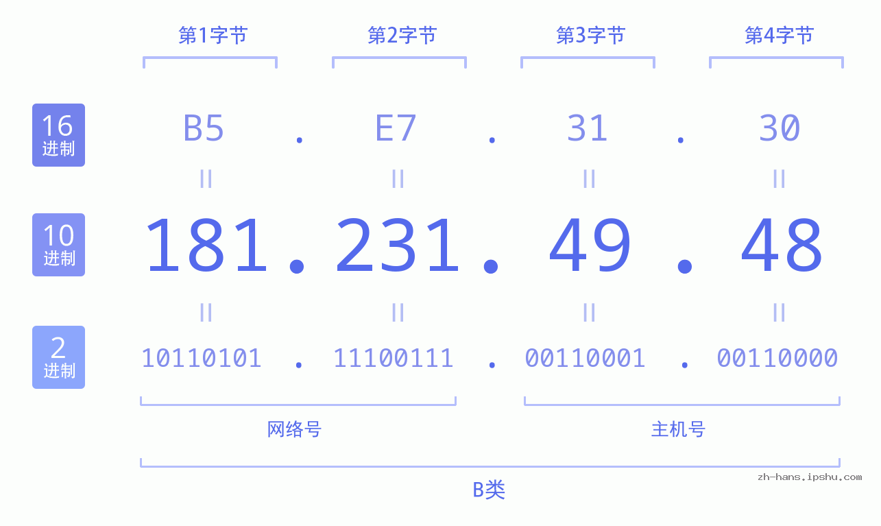 IPv4: 181.231.49.48 网络类型 网络号 主机号