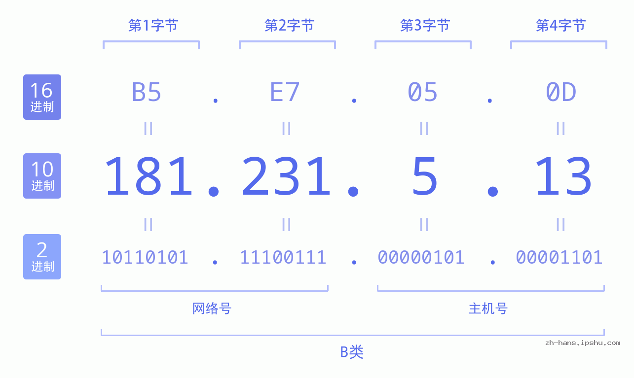 IPv4: 181.231.5.13 网络类型 网络号 主机号