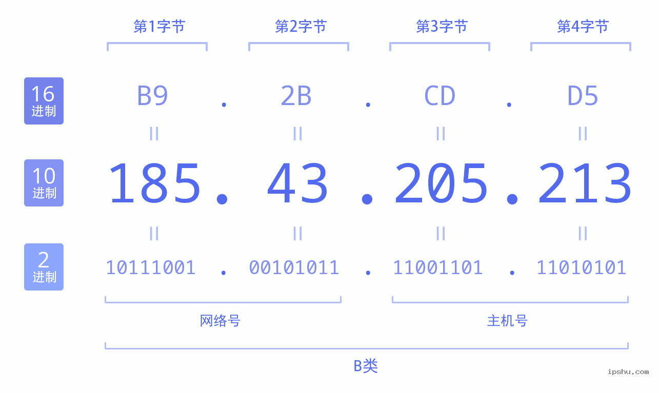 IPv4: 185.43.205.213 网络类型 网络号 主机号