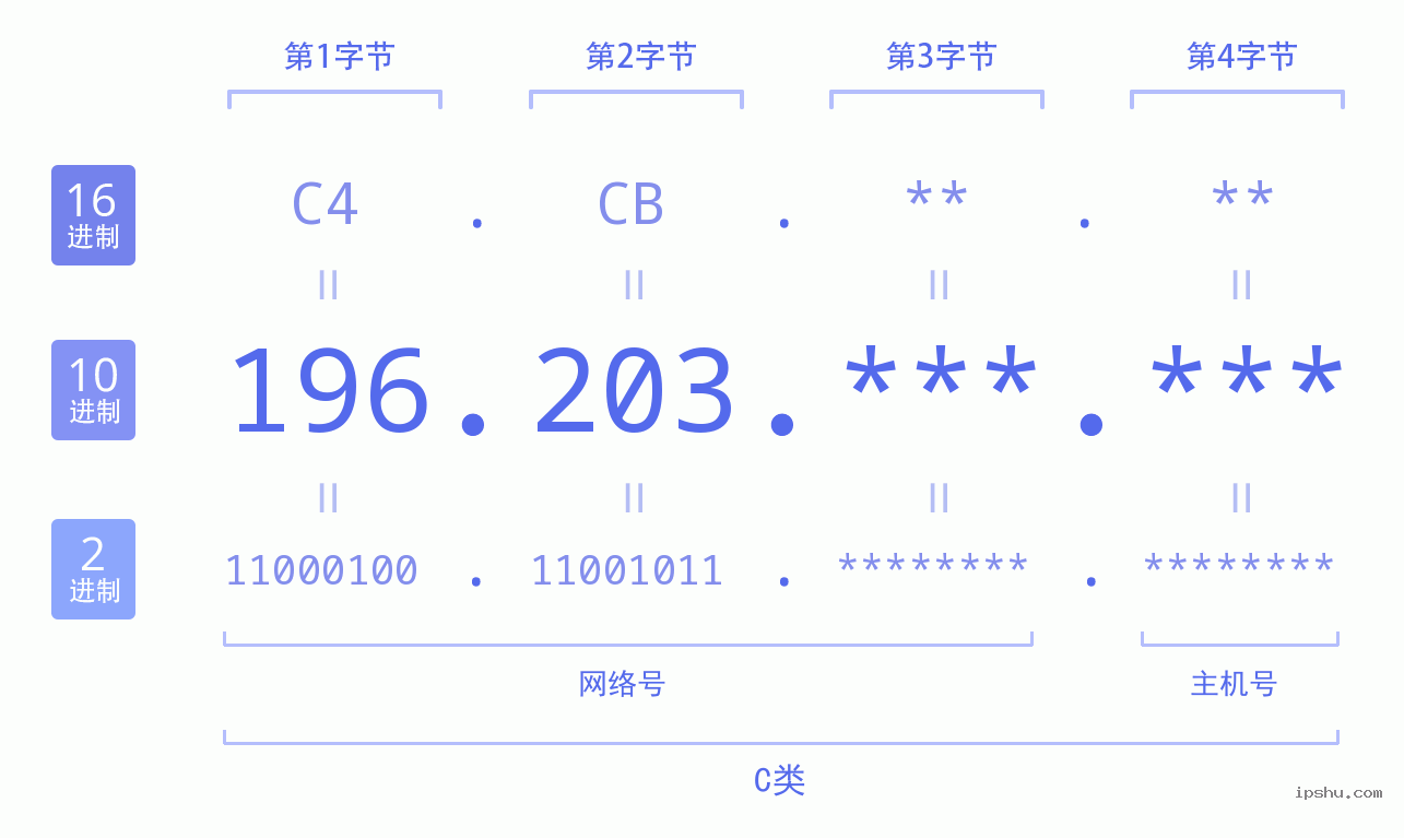 IPv4: 196.203 网络类型 网络号 主机号