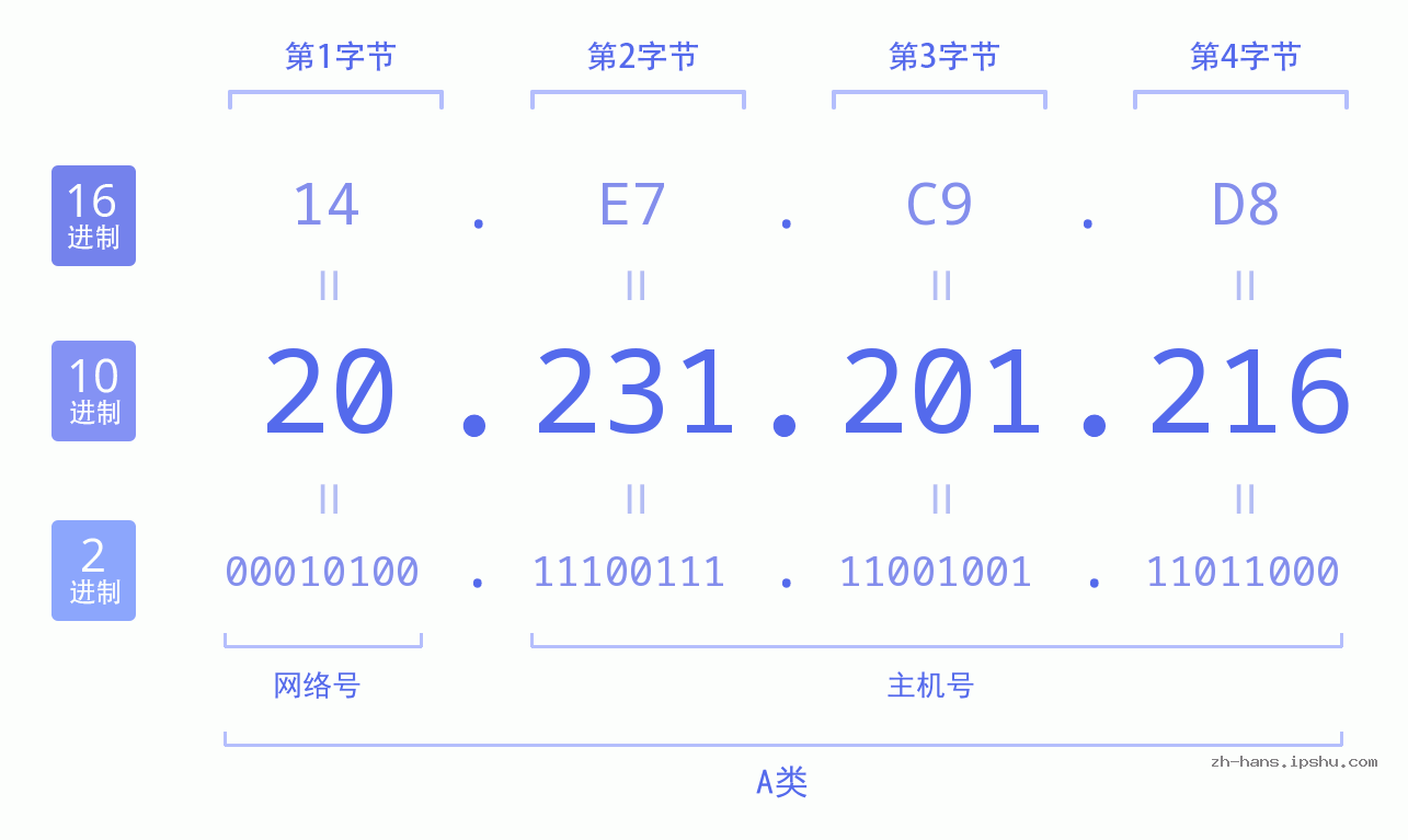 IPv4: 20.231.201.216 网络类型 网络号 主机号