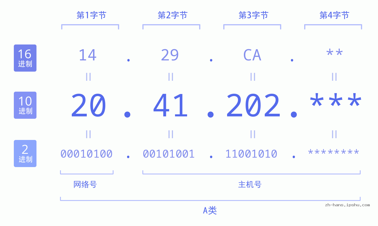 IPv4: 20.41.202 网络类型 网络号 主机号