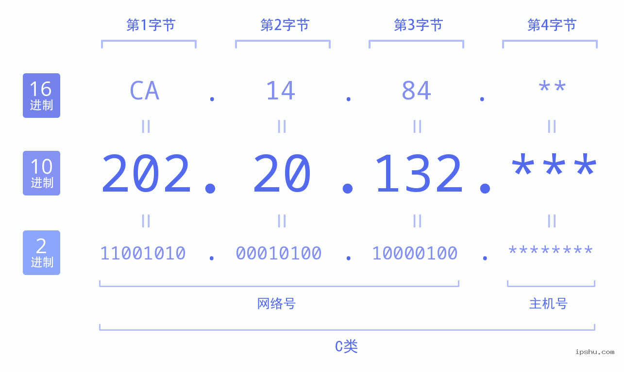 IPv4: 202.20.132 网络类型 网络号 主机号