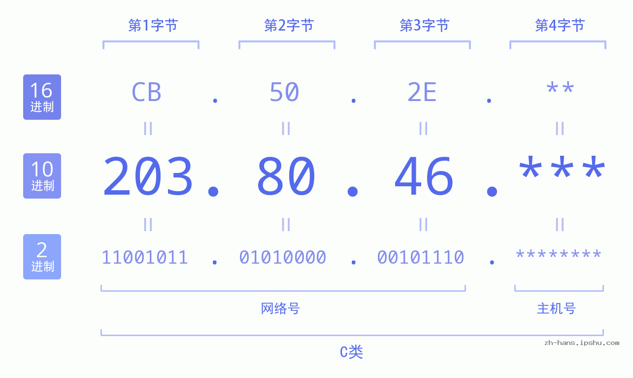 IPv4: 203.80.46 网络类型 网络号 主机号