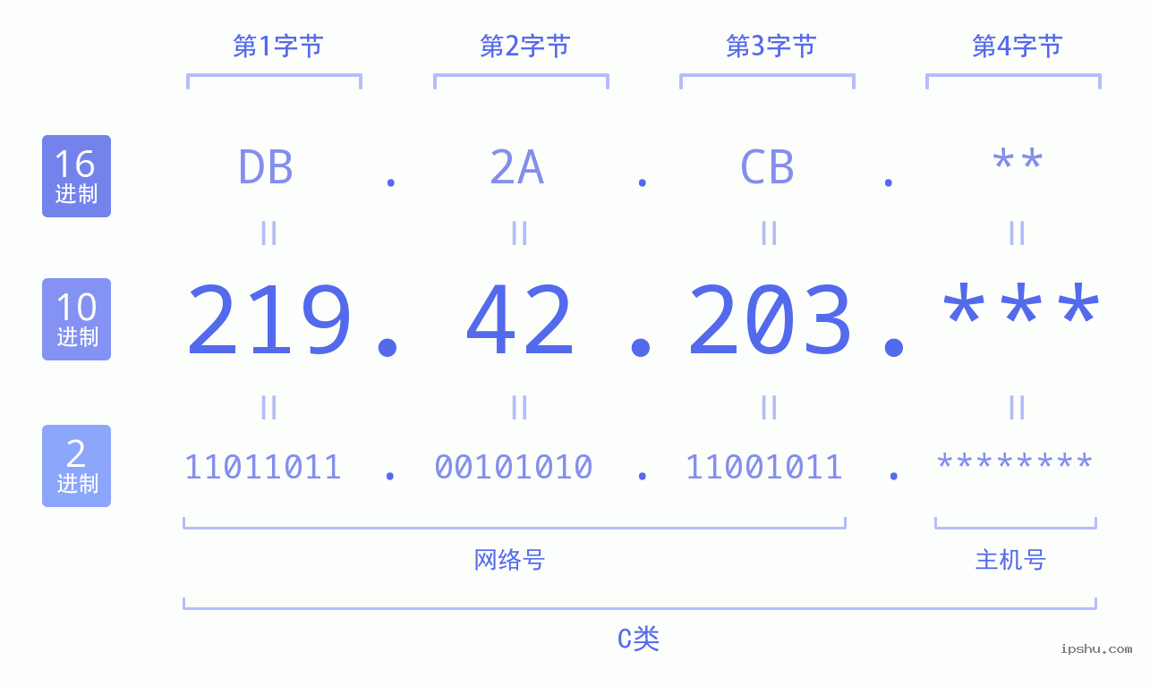 IPv4: 219.42.203 网络类型 网络号 主机号