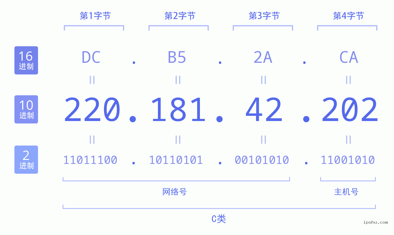 IPv4: 220.181.42.202 网络类型 网络号 主机号