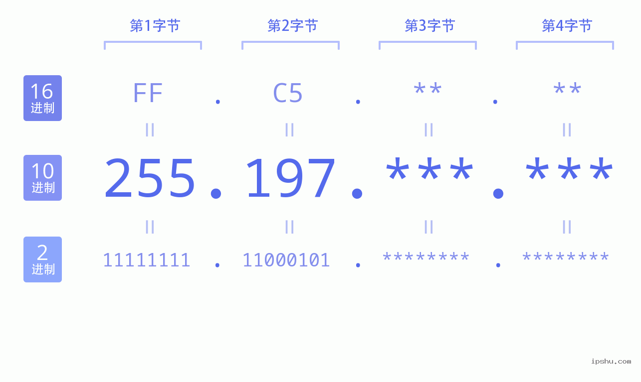 IPv4: 255.197 网络类型 网络号 主机号