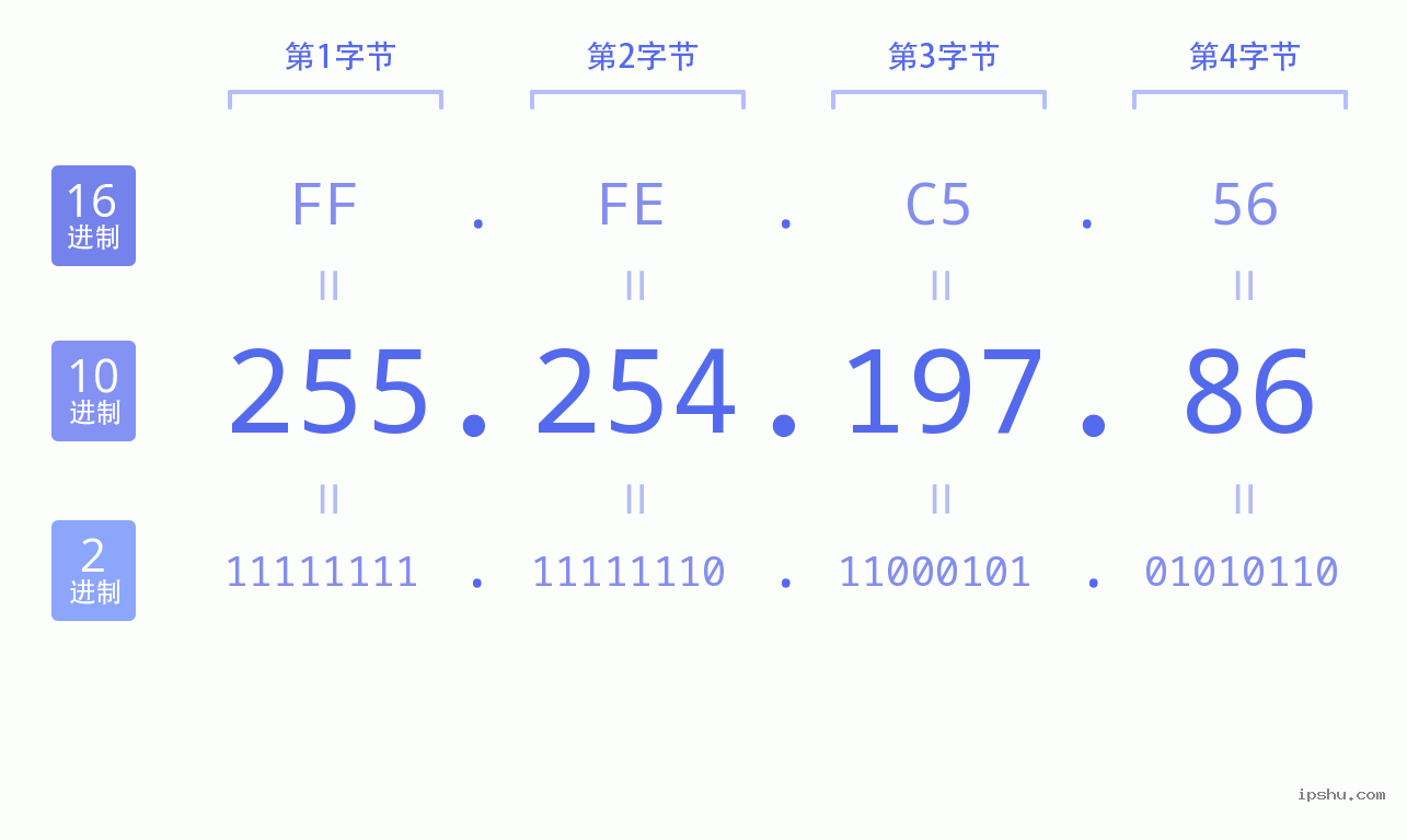 IPv4: 255.254.197.86 网络类型 网络号 主机号