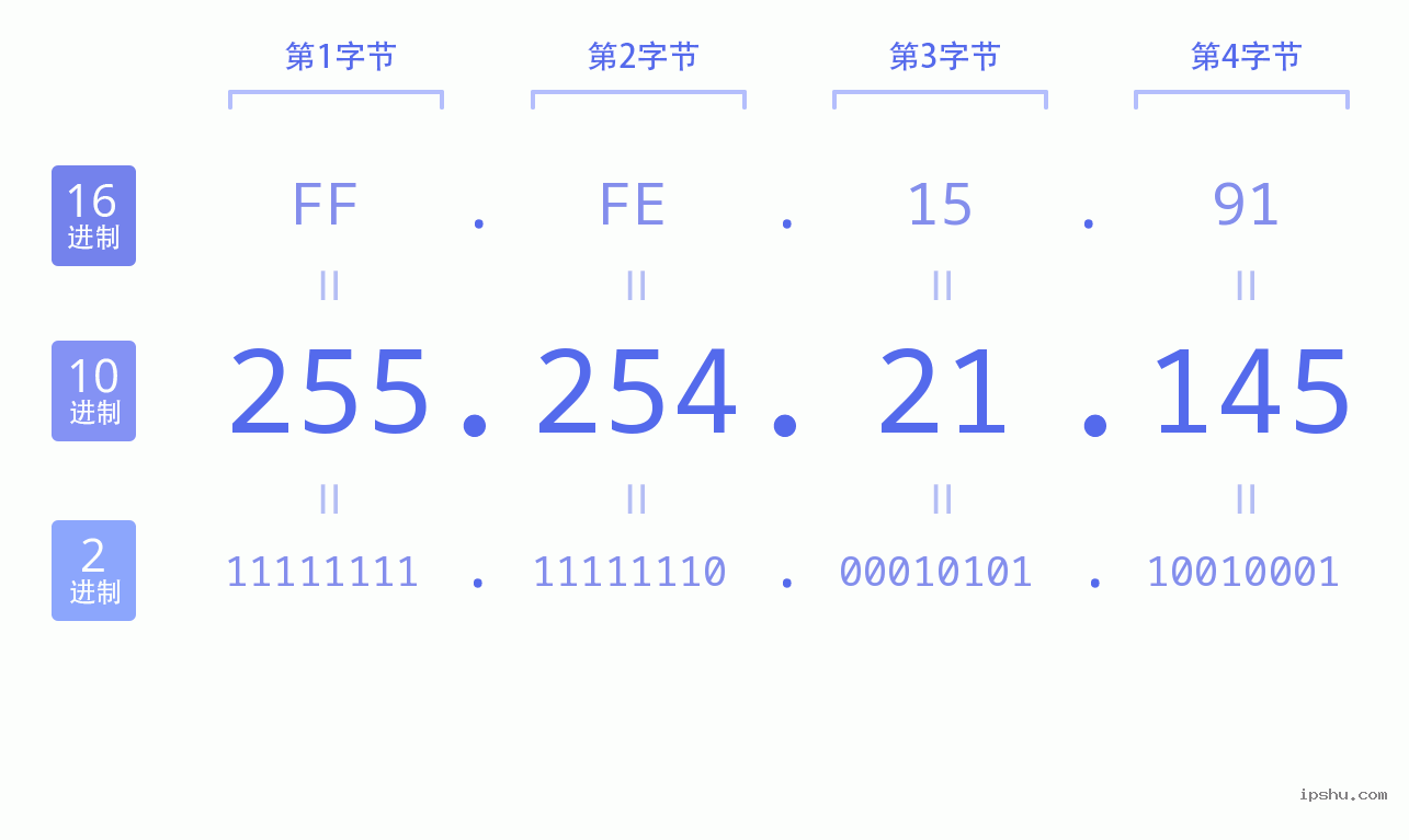 IPv4: 255.254.21.145 网络类型 网络号 主机号