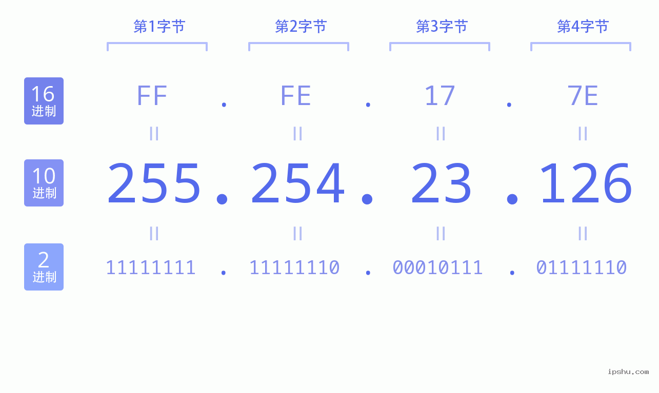 IPv4: 255.254.23.126 网络类型 网络号 主机号