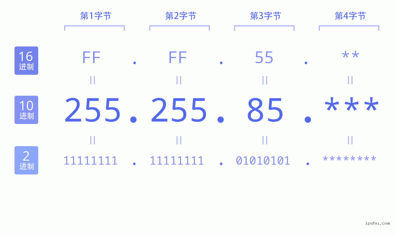 IPv4: 255.255.85 网络类型 网络号 主机号