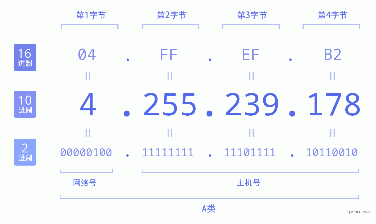 IPv4: 4.255.239.178 网络类型 网络号 主机号