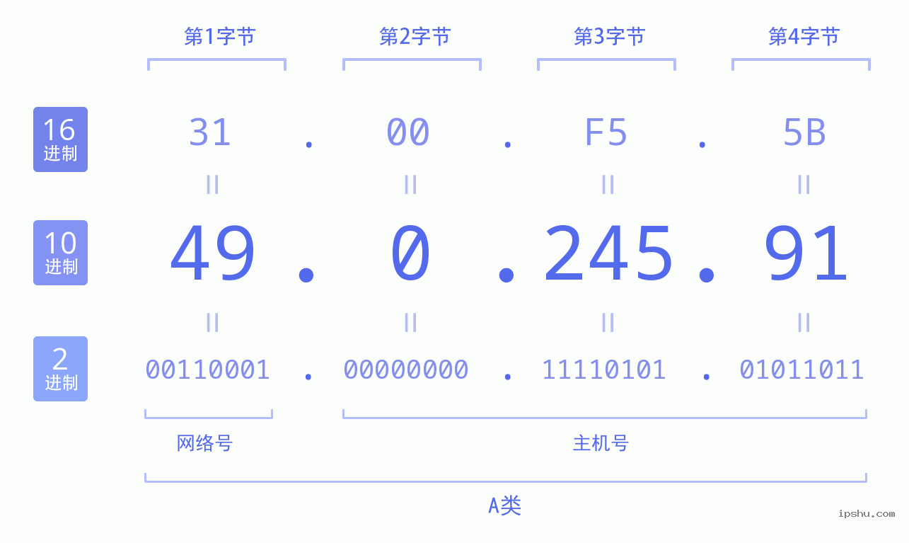 IPv4: 49.0.245.91 网络类型 网络号 主机号