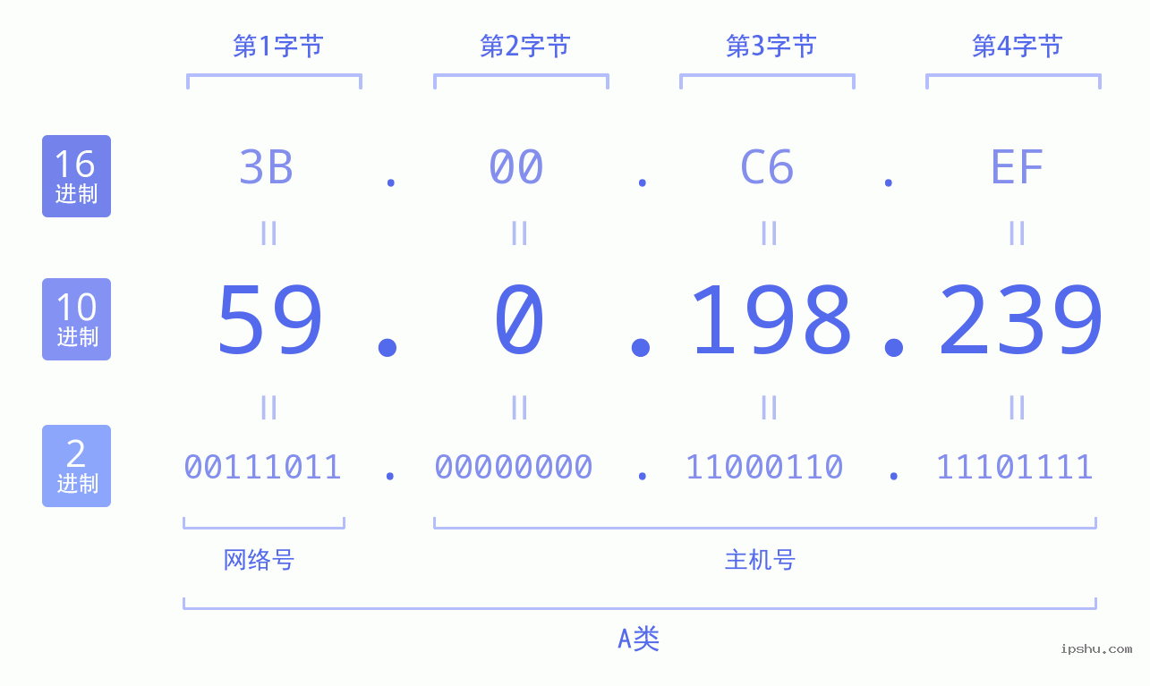 IPv4: 59.0.198.239 网络类型 网络号 主机号