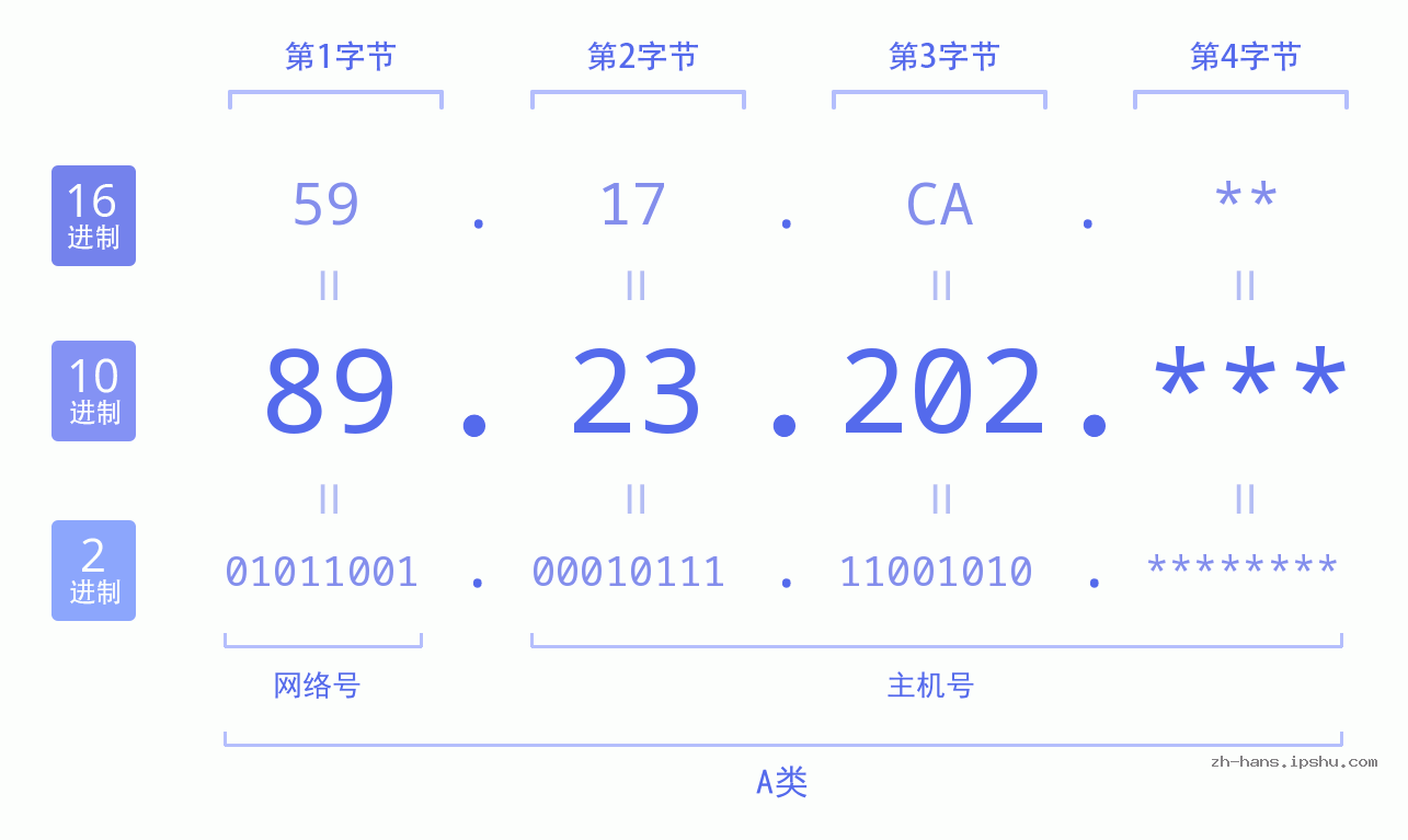 IPv4: 89.23.202 网络类型 网络号 主机号