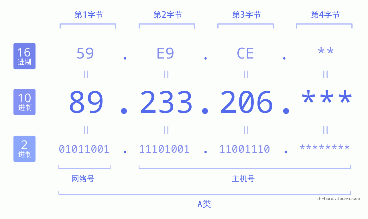 IPv4: 89.233.206 网络类型 网络号 主机号