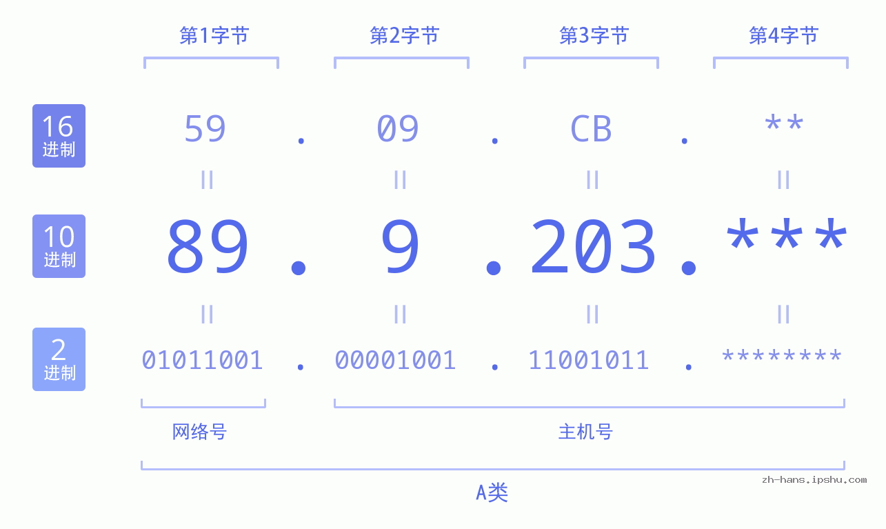 IPv4: 89.9.203 网络类型 网络号 主机号
