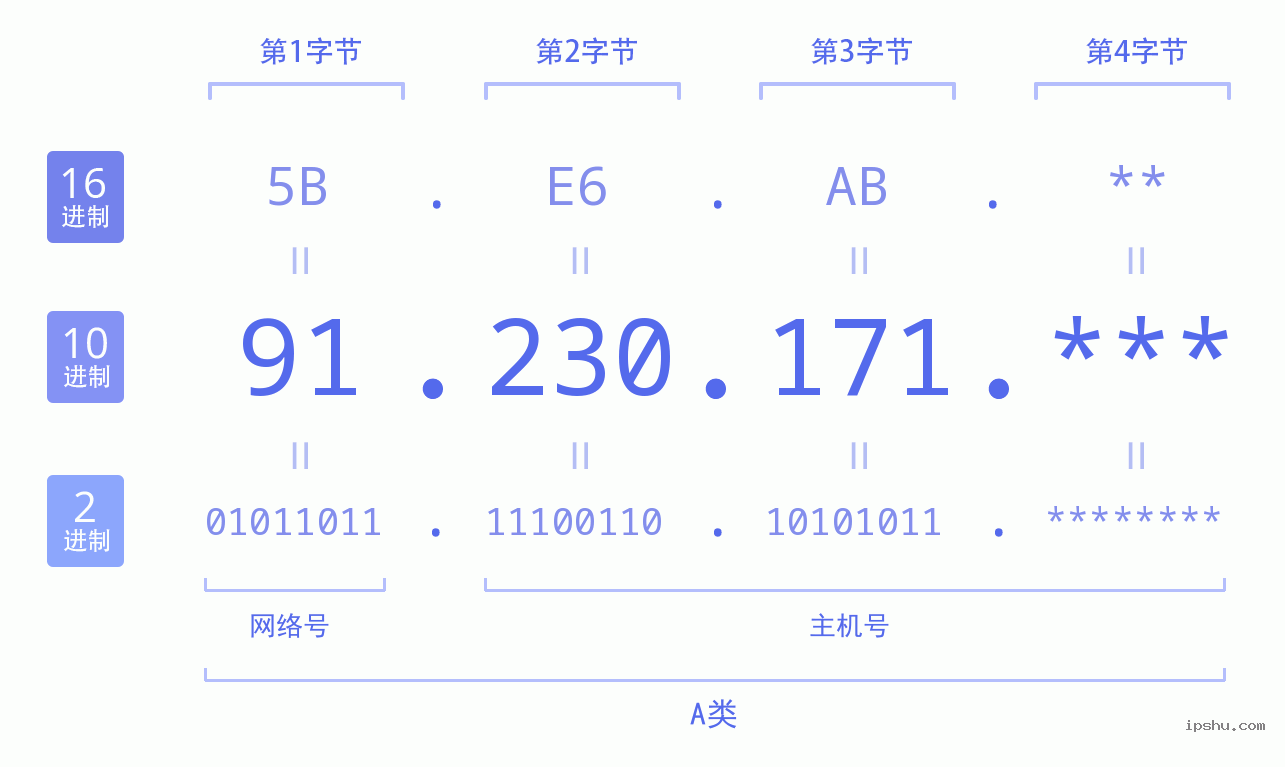 IPv4: 91.230.171 网络类型 网络号 主机号