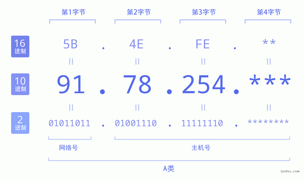 IPv4: 91.78.254 网络类型 网络号 主机号